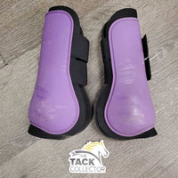 Pr Open Front Boots, velcro *vgc/gc, mnr hair, scrapes & dirt