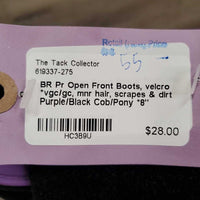 Pr Open Front Boots, velcro *vgc/gc, mnr hair, scrapes & dirt
