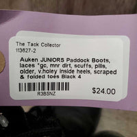 JUNIORS Paddock Boots, laces *gc, mnr dirt, scuffs, pills, older, v.holey inside heels, scraped & folded toes