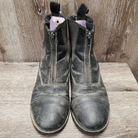Paddock Boots, zips *fair, dirty, faded, broken/sharp zipper tab, holey inside heels, loose threads, older
