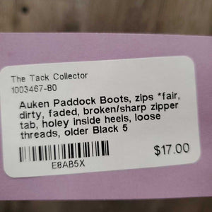 Paddock Boots, zips *fair, dirty, faded, broken/sharp zipper tab, holey inside heels, loose threads, older