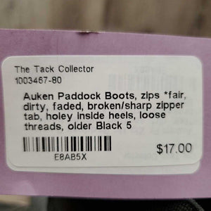 Paddock Boots, zips *fair, dirty, faded, broken/sharp zipper tab, holey inside heels, loose threads, older