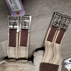Nylon Web Girth, Fleece, 2x els, D Ring *gc/fair, dirty, hairy, curled edges, clumpy, thin edges