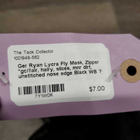 Lycra Fly Mask, Zipper *gc/fair, hairy, slices, mnr dirt, unstitched nose edge