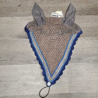 Tie Down Crochet Ear Bonnet Fly Veil, 3x Piping, 2x Bling *vgc, clean, mnr dusty, snags & stains
