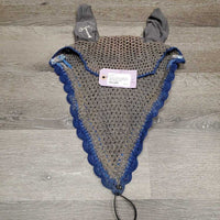 Tie Down Crochet Ear Bonnet Fly Veil, 3x Piping, 2x Bling *vgc, clean, mnr dusty, snags & stains