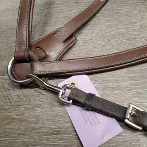 5 Point Elastic & Padded Leather Breastlate, Running Attach, snaps *vgc/gc, mnr dirt, rubs, faded & clumpy, cut ends, mismatched