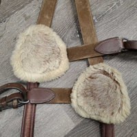 5 Point Elastic & Padded Leather Breastlate, Running Attach, snaps *vgc/gc, mnr dirt, rubs, faded & clumpy, cut ends, mismatched
