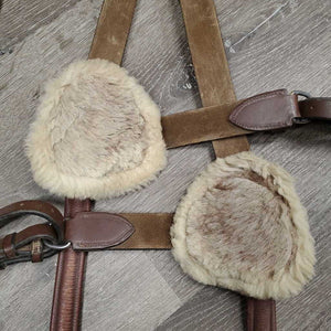 5 Point Elastic & Padded Leather Breastlate, Running Attach, snaps *vgc/gc, mnr dirt, rubs, faded & clumpy, cut ends, mismatched