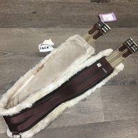 Nylon Web, Neoprene & Fleece Lined Girth, 2x els, D Ring *gc, clean, mnr hair, stains & rubs, thin & clumpy edges