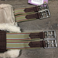 Nylon Web, Neoprene & Fleece Lined Girth, 2x els, D Ring *gc, clean, mnr hair, stains & rubs, thin & clumpy edges