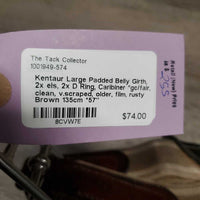 Large Padded Belly Girth, 2x els, 2x D Ring, Caribiner *gc/fair, clean, v.scraped, older, film, rusty
