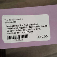 Monocrow Fs Rsd Padded Noseband *gc/fair, NO Flash, loose keeper, rubs, dirt, stains, dry, creases
