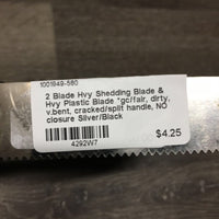 2 Blade Hvy Shedding Blade & Hvy Plastic Blade *gc/fair, dirty, v.bent, cracked/split handle, NO closure