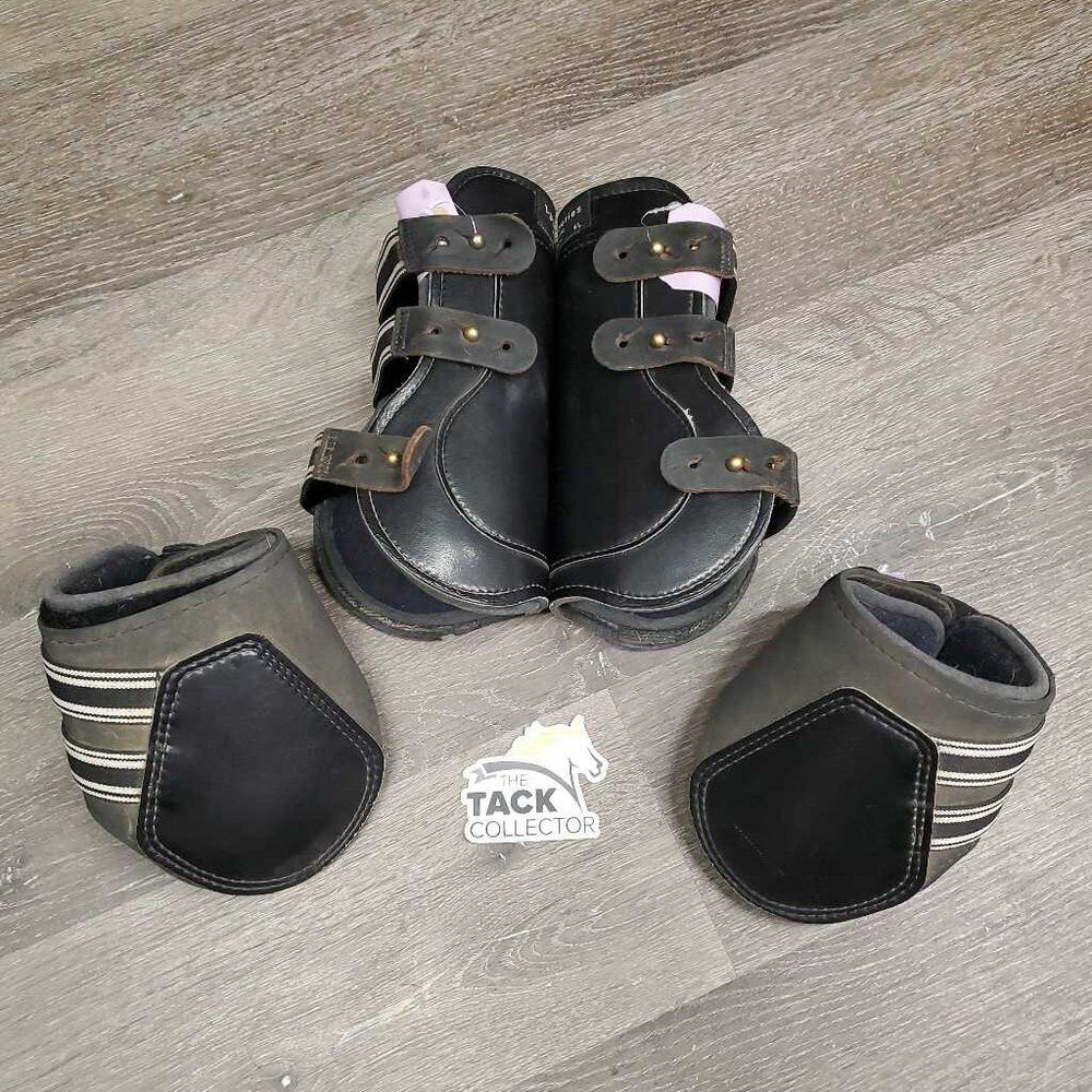 M/L Front & XLg Hind Boots, tabs *gc/fair, clean, rubs, faded, rips, mismatched, too small front liners, unstitched velcro