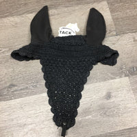 Tie Down Crochet Fly Veil Ear Bonnet, noseband snap *gc/fair, clean, v.pilly & snagged ears, faded, sm holes, frayed inner seams
