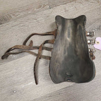 Open Front Leather Boots, Neoprene Liners, buckles *fair, dirty, dents, older, peeled lining, rubs, faded

