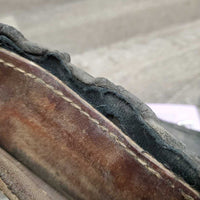 Open Front Leather Boots, Neoprene Liners, buckles *fair, dirty, dents, older, peeled lining, rubs, faded
