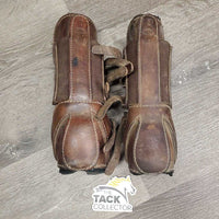 Open Front Leather Boots, Neoprene Liners, buckles *fair, dirty, dents, older, peeled lining, rubs, faded