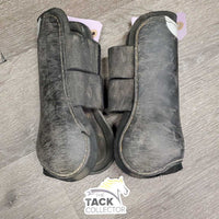 Open Front Boots, velcro *gc, vdirty, hairy, rubs, scrapes, faded, scratches
