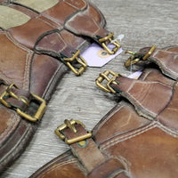 Pr Open Front Leather Boots, Foam Liners, buckles *gc/fair, dirt, hair, scuffs, sticky liners, older