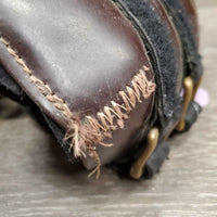 Tall Leather Hind Pinch Boots, velcro *gc, dirty, rubs, curled & pilly edges, loose threads
