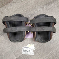 Tall Leather Hind Pinch Boots, velcro *gc, dirty, rubs, curled & pilly edges, loose threads
