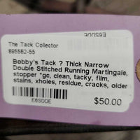 Thick Narrow Double Stitched Running Martingale, stopper *gc, clean, tacky, film, stains, xholes, residue, cracks, older