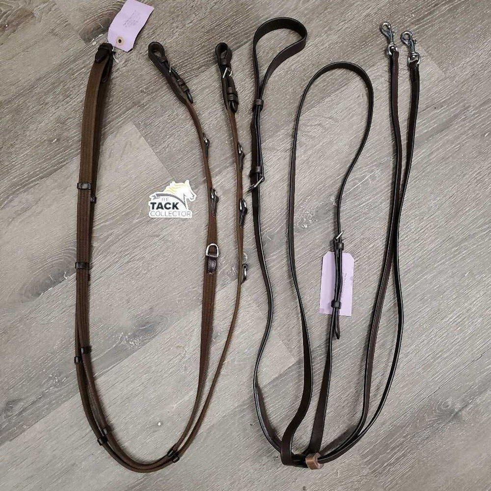 Leather German Martingale, Cotton Web Reins, stopper *xc/like new