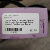 Leather German Martingale, Cotton Web Reins, stopper *xc/like new
