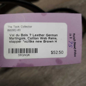 Leather German Martingale, Cotton Web Reins, stopper *xc/like new