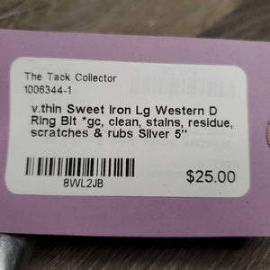 v.thin Sweet Iron Lg Western D Ring Bit *gc, clean, stains, residue, scratches & rubs