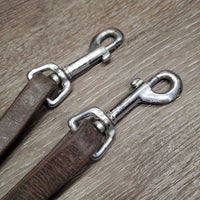 Pr Cotton Web Draw Reins, leather adjustable loops, snaps *gc, mnr dirt, rubs, stiff & dry