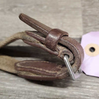 Pr Cotton Web Draw Reins, leather adjustable loops, snaps *gc, mnr dirt, rubs, stiff & dry
