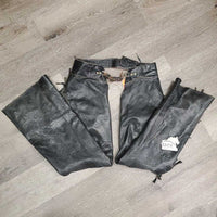 Full Smooth Light Leather Chaps, fringe *gc/fair, film, stiff, rubs, stains, older, creases
