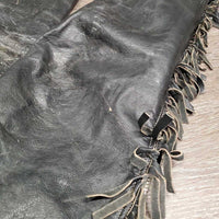 Full Smooth Light Leather Chaps, fringe *gc/fair, film, stiff, rubs, stains, older, creases
