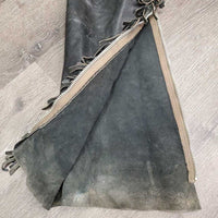 Full Smooth Light Leather Chaps, fringe *gc/fair, film, stiff, rubs, stains, older, creases
