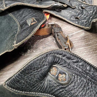 Full Smooth Light Leather Chaps, fringe *gc/fair, film, stiff, rubs, stains, older, creases
