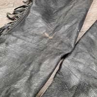 Full Smooth Light Leather Chaps, fringe *gc/fair, film, stiff, rubs, stains, older, creases
