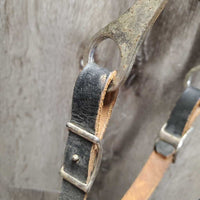 Studded Headstall, Curb Bit, Split Reins *gc/fair, dry, v.stiff, bent, older, cracks, rustNO throatlatch