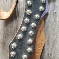Studded Headstall, Curb Bit, Split Reins *gc/fair, dry, v.stiff, bent, older, cracks, rustNO throatlatch

