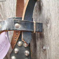 Studded Headstall, Curb Bit, Split Reins *gc/fair, dry, v.stiff, bent, older, cracks, rustNO throatlatch
