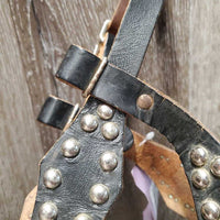 Studded Headstall, Curb Bit, Split Reins *gc/fair, dry, v.stiff, bent, older, cracks, rustNO throatlatch
