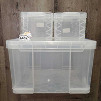 "Really Useful Box" 42L Clear Box & Lid & 2 "Super Stacker" Sm Box & Lids *vgc, clean, mnr marks & dusty
