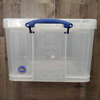 "Really Useful Box" 42L Clear Box & Lid & 2 "Super Stacker" Sm Box & Lids *vgc, clean, mnr marks & dusty
