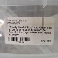 "Really Useful Box" 42L Clear Box & Lid & 2 "Super Stacker" Sm Box & Lids *vgc, clean, mnr marks & dusty