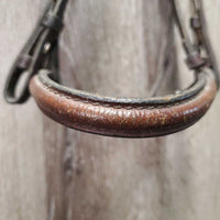 Narrow Rsd Bridle *gc, older, mnr dirt, v.dry, v.stiff, scrapes, crackles, tight keepers, cracking holes
