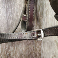 Narrow Rsd Bridle *gc, older, mnr dirt, v.dry, v.stiff, scrapes, crackles, tight keepers, cracking holes