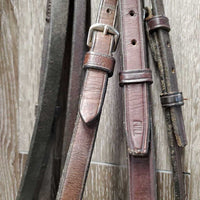 Narrow Rsd Bridle *gc, older, mnr dirt, v.dry, v.stiff, scrapes, crackles, tight keepers, cracking holes