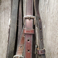 Narrow Rsd Bridle *gc, older, mnr dirt, v.dry, v.stiff, scrapes, crackles, tight keepers, cracking holes